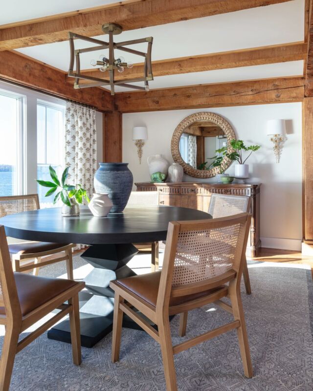 Creating spaces that foster connection and joy is at the heart of our design philosophy. We love knowing that the homes we design provide opportunities for our clients to enjoy time together with family and friends, making memories that will last a lifetime. ✨
.
.
Design + Details // @swankbydesign 
Lens // @mattwittmeyer 
Project // Skaneateles Lakeside
.
.
#interiordesign
#diningroom
#diningroomrefresh
#lakehouse
#skaneateles 
#skaneateleslake 
#skaneatelesny 
#skaneateleslife 
#lakeside 
#lakesideliving 
#diningroomdesign
#makehomeyours
#lakesidecottage
#cozyhome 
#cozyvibes 
#fullservicedesign
#lovewhereyoulive 
#neutraldesign 
#textureindesign 
#timberframe 
#ceilingbeams 
#lakehouseliving 
#lakehousedesign
#skaneateleslakehouse 
#beforeandafter 
#amberinteriorsaintgotnothinonme