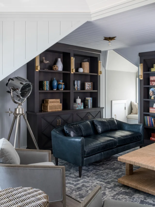 Tucked away on the third floor, this library (named The Owl’s Nest) was designed to feel like a hidden sanctuary. Rich finishes, custom cabinetry, and cozy window seating come together to create a space made for long afternoons, late-night reads, and moments of calm above it all. (Psst…you can sneak a peek at our subtle nod to owls in the bathroom if you swipe left.) Complete with its own beverage bar, a pair of comfy leather sofas and a desk overlooking the Long Island Sound, we’d never want to leave! 🦉 

Creating a destination within the home that feels intentional, intimate, and endlessly inviting is our specialty. Email Erika via the link in our profile and let’s create something extraordinary together! ✨

Design + Details // @swankbydesign 
Architect // @petercadouxarchitects 
Lens // @raquellangworthy.photo 
Project // Hardwick Cottage on the Sound